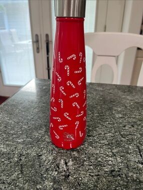 S'well Red Candy Cane Pattern Stainless Bottle 15 ounces